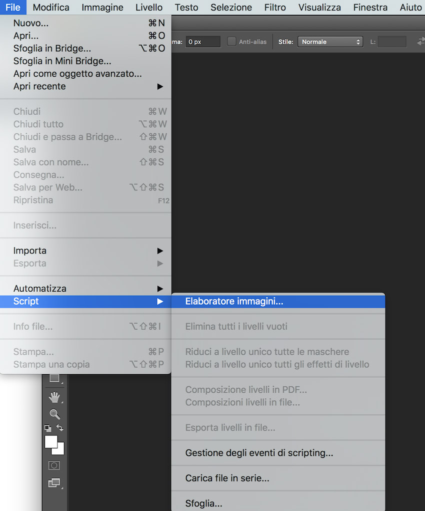 Ottimizzare immagini con Photoshop, ottimizzazione immagini, riduzione peso immagini, asocialman, ridurre e ridimensionare, funzionee script